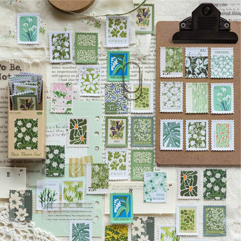 Moss Flower Green Seal Retro Postage Stamp Style Matchbox Flake Stickers