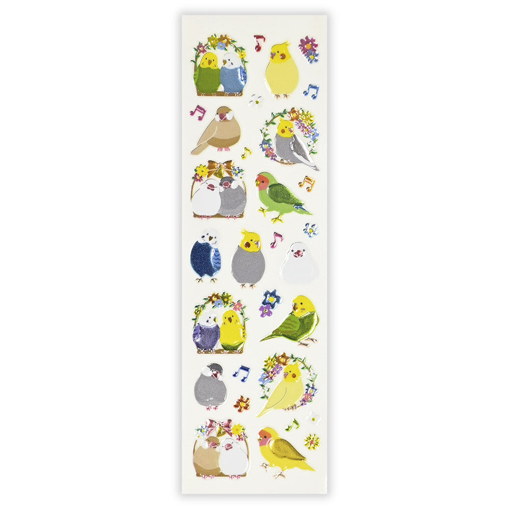 Musical Budgies Parakeets 3D Raised Embossed Stickers Sheet
