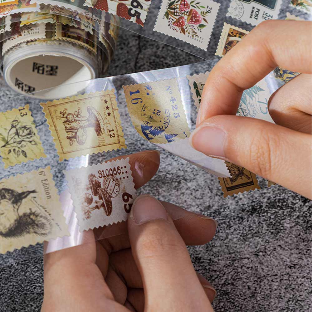 Natural History Forest Mushrooms Vintage Post Stamp Sticker Roll
