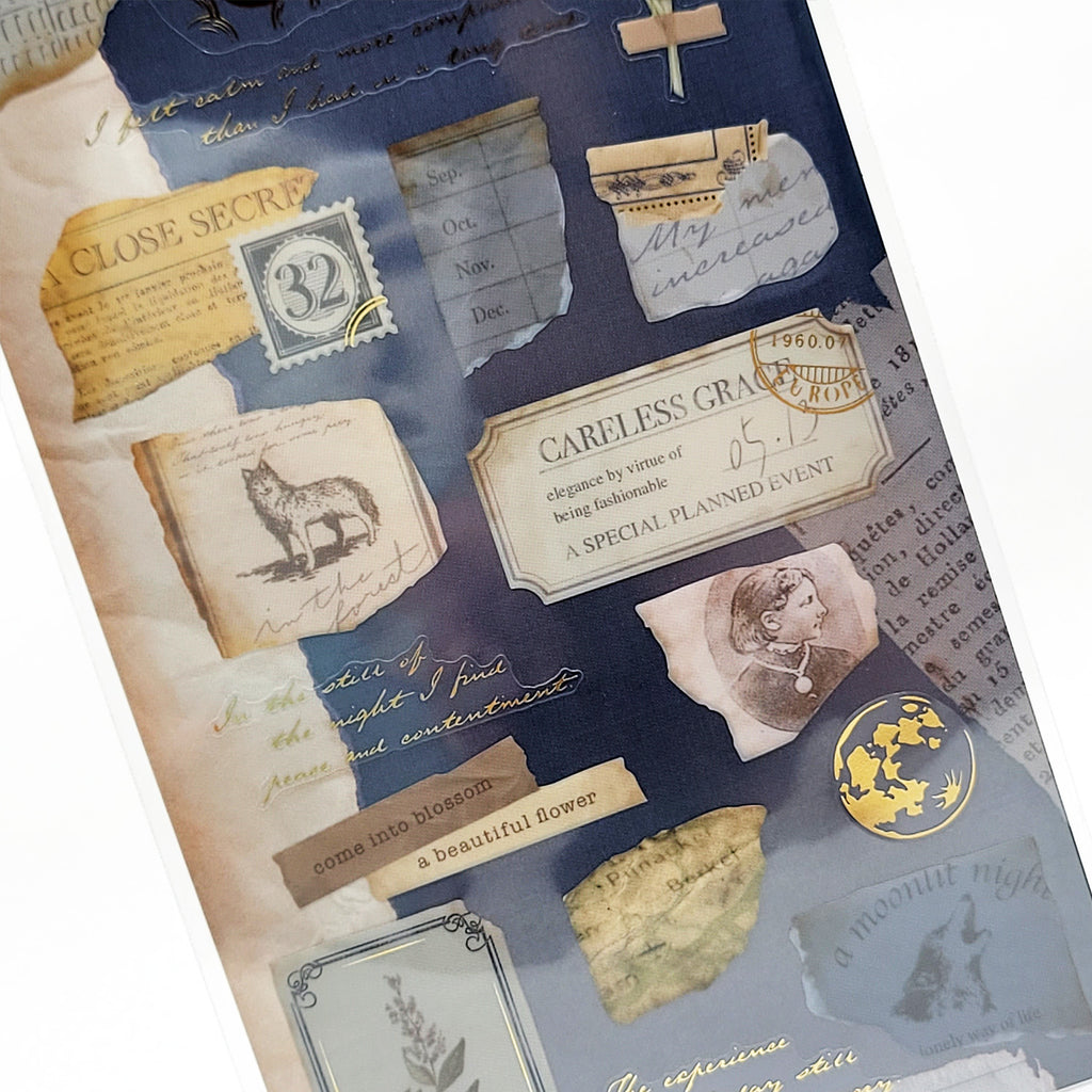 Midnight Blue 'Antique' Torn Pages Sticker Sheet