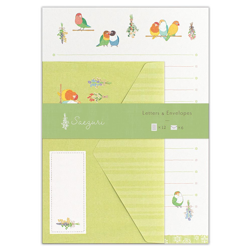 Parakeet Budgie Birds Green Saezuri Letter Writing Set