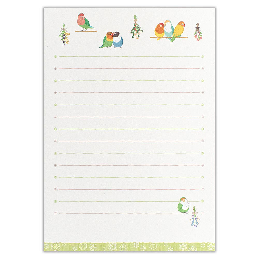 Parakeet Budgie Birds Green Saezuri Letter Writing Set