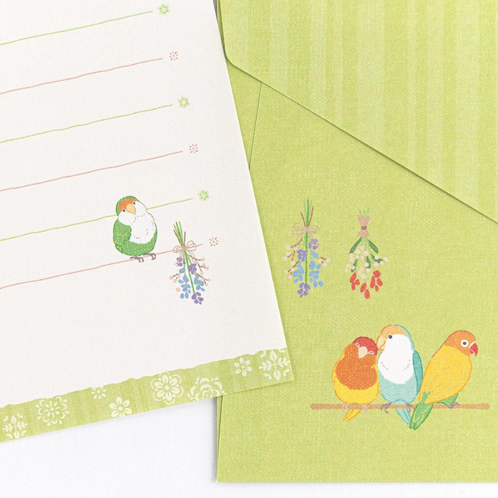 Parakeet Budgie Birds Green Saezuri Letter Writing Set