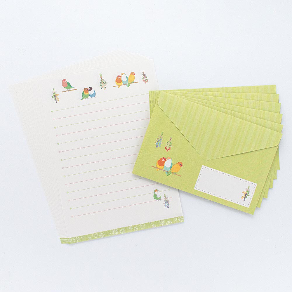 Parakeet Budgie Birds Green Saezuri Letter Writing Set