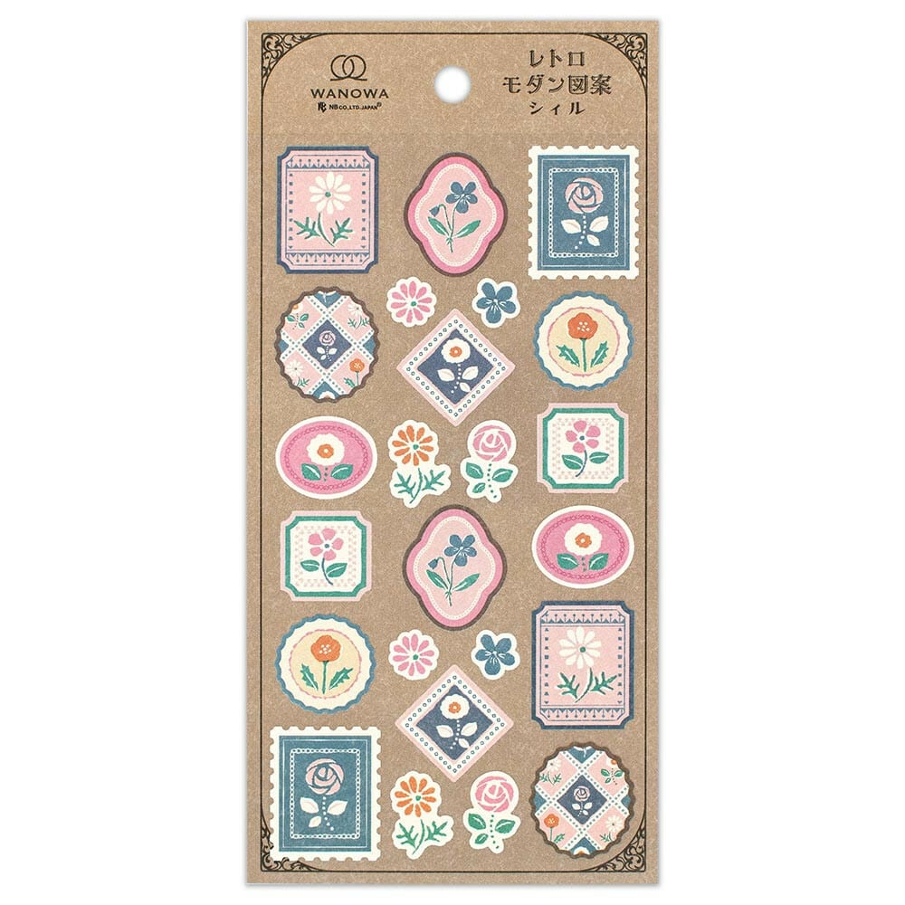 Pink & Blue Retro Flowers Sticker Seals | 'Wanowa' Series | Stickers Sheet