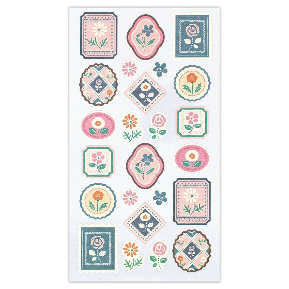 Pink & Blue Retro Flowers Sticker Seals | 'Wanowa' Series | Stickers Sheet