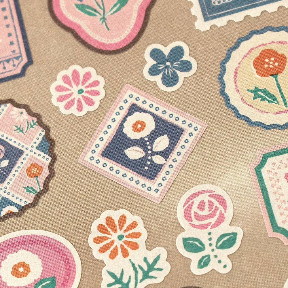 Pink & Blue Retro Flowers Sticker Seals | 'Wanowa' Series | Stickers Sheet