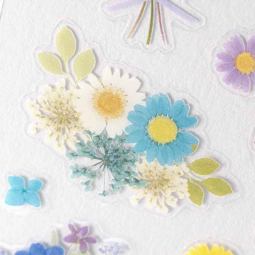 Pressed Flower Blue Arrangement Transparent Stickers Sheet