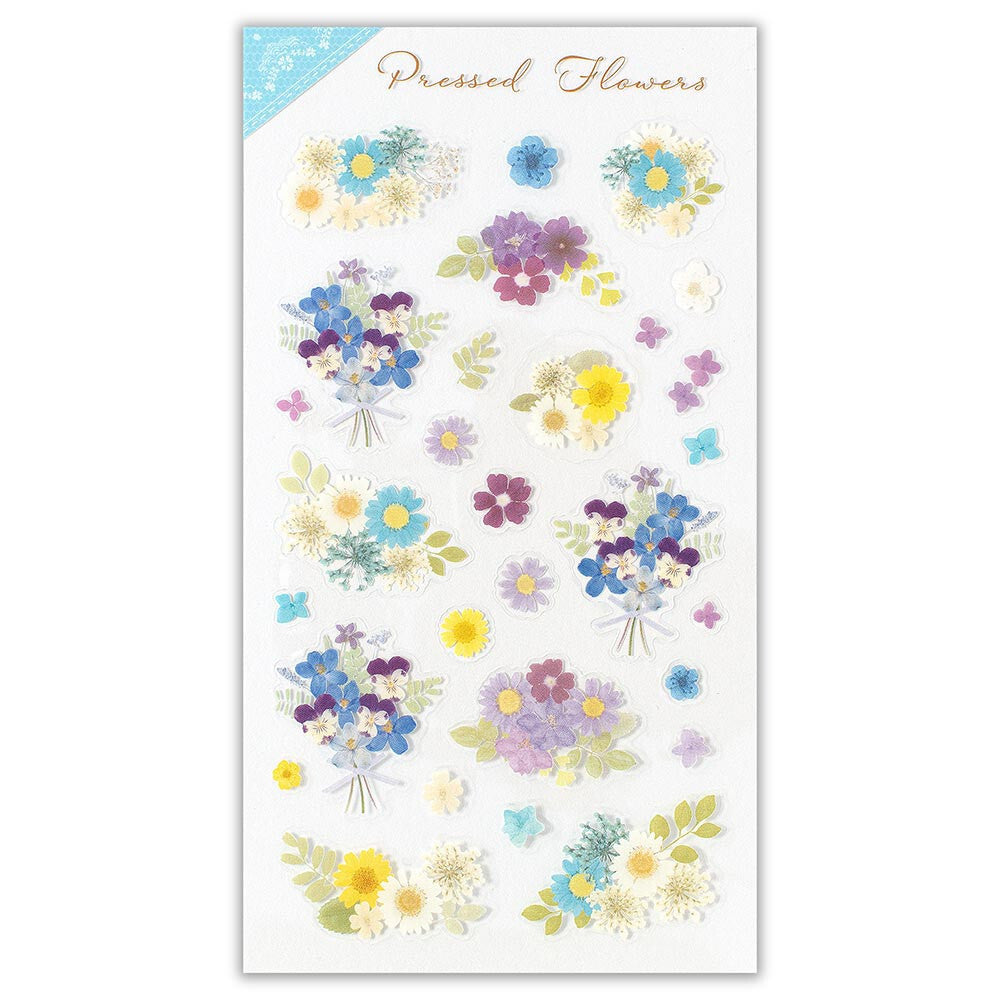 Pressed Flower Blue Arrangement Transparent Stickers Sheet