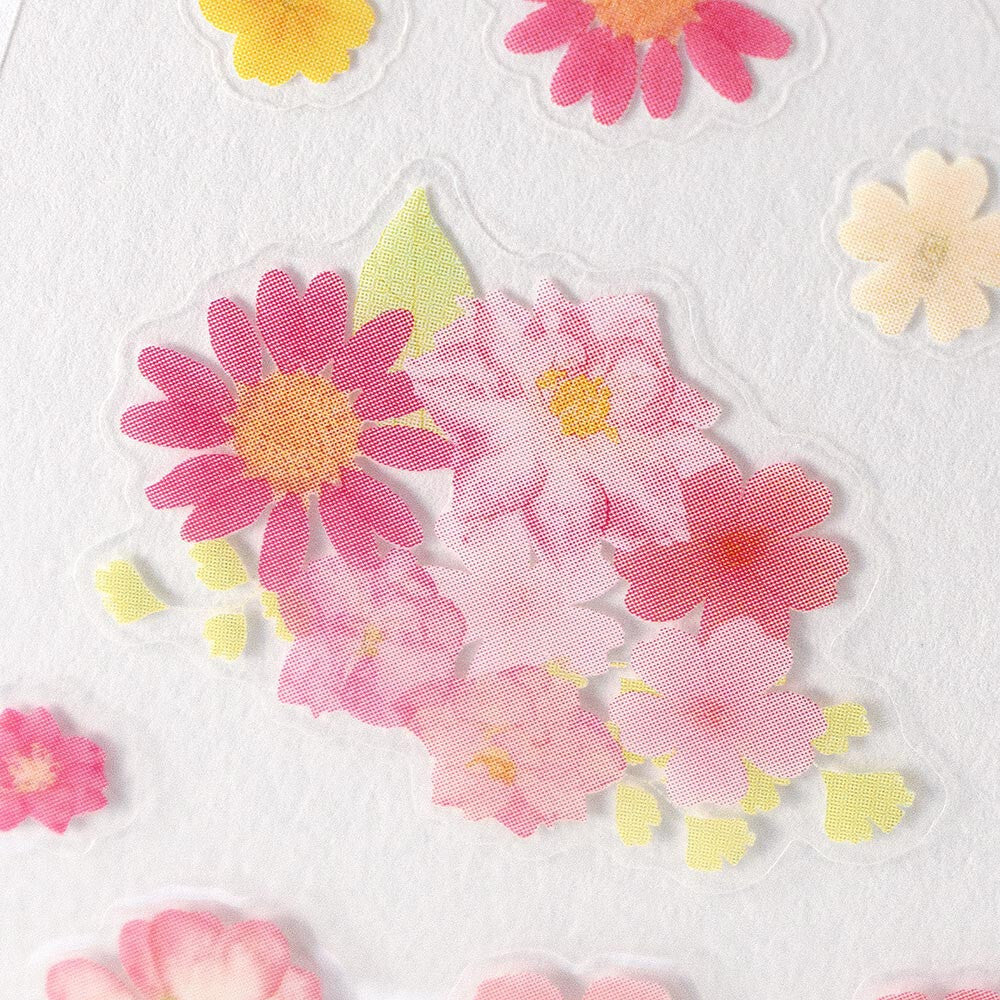 Pressed Flower Pink Arrangement Transparent Stickers Sheet