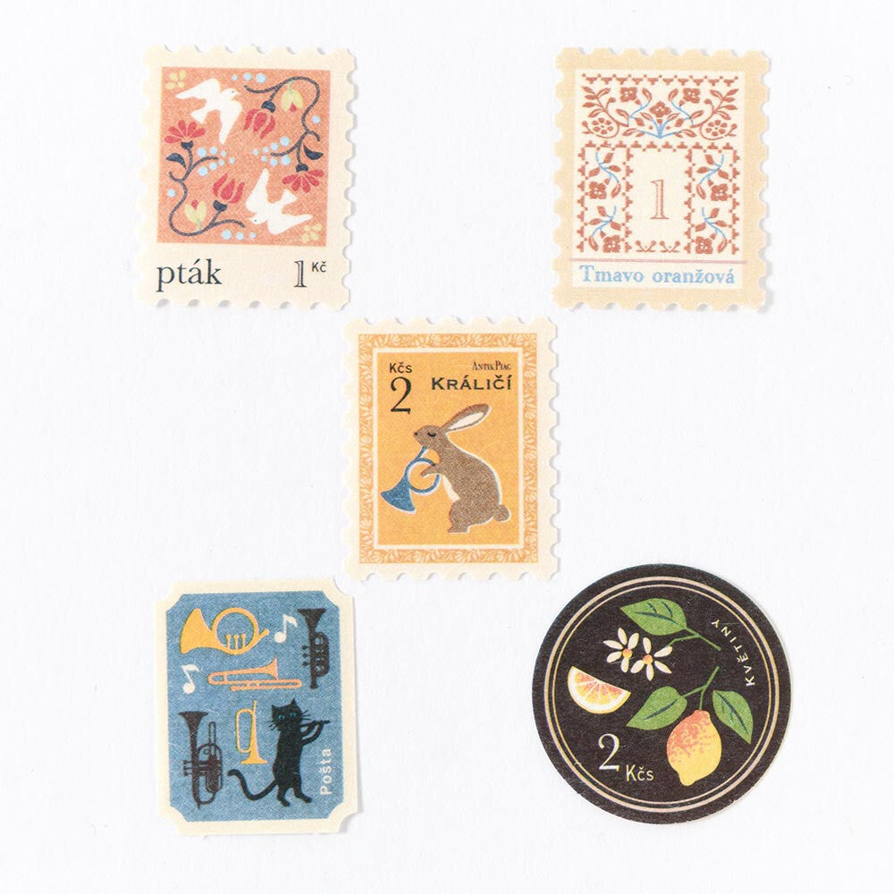 Rabbit Cats Citrus Birds 'Fake' Faux Postage Stamp Decorative Stickers
