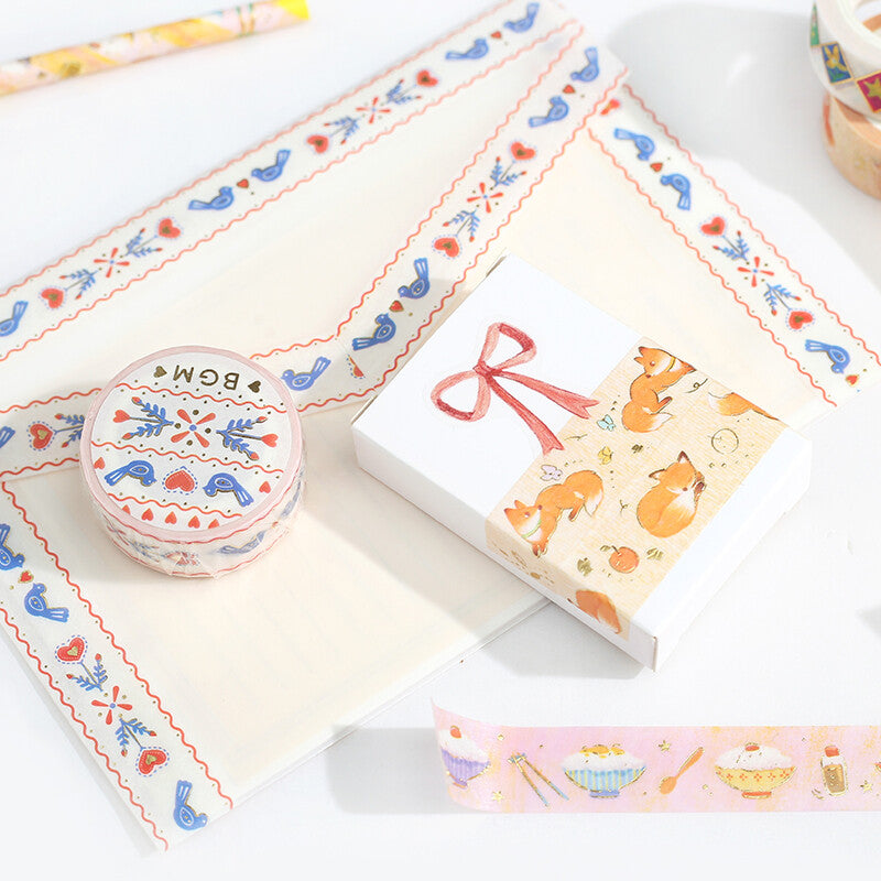 Red Ribbon Scandi Vintage Bird Embroidery | Washi Tape | BGM