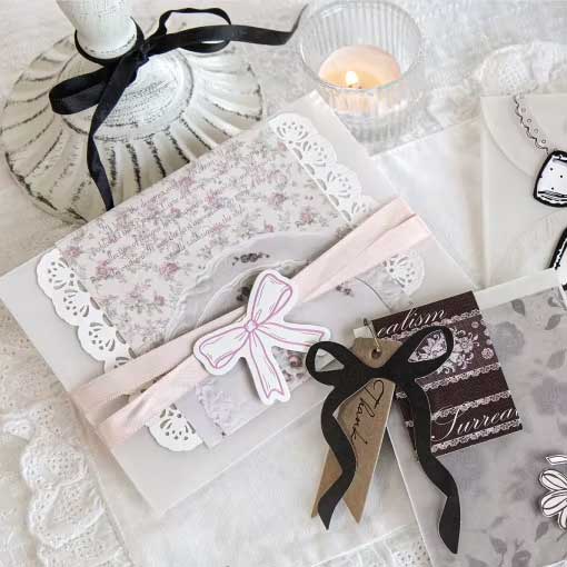 Ribbon Bows Letterpressed 'Pink Contract' Paper Flake Stickers