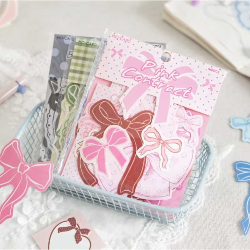 Ribbon Bows Letterpressed 'Pink Contract' Paper Flake Stickers