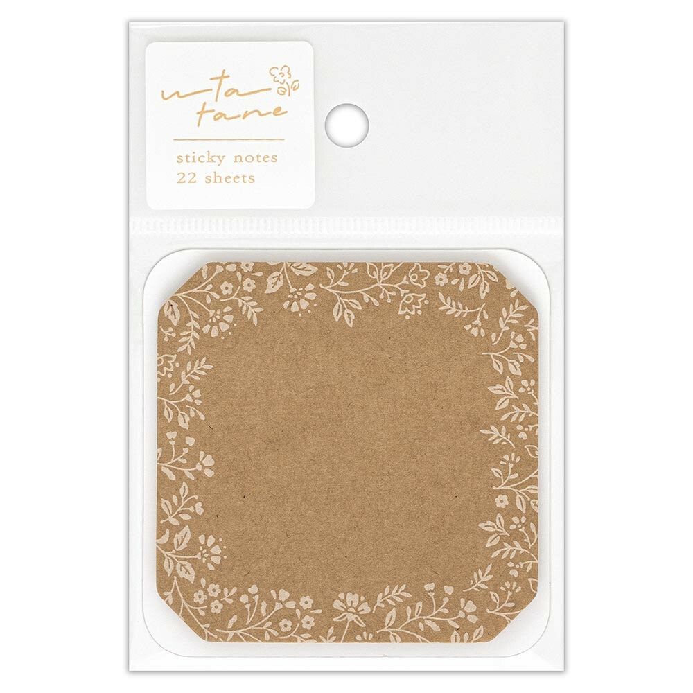 Floral Border Kraft Paper Sticky Notes | 'Utatane' Series