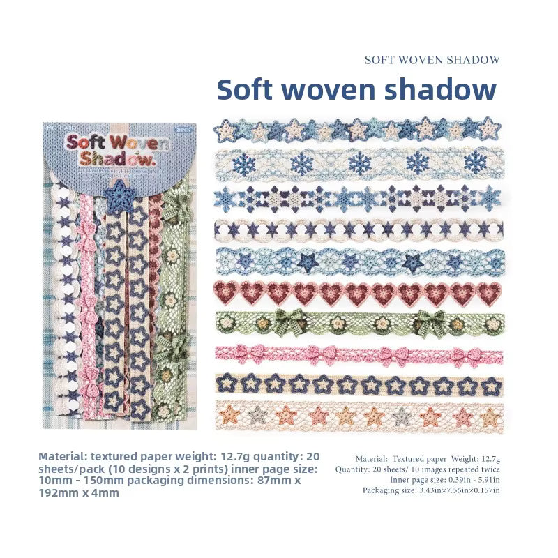 Soft Woven Shadow 'Retro Handcrafted' Crochet Trim Card Paper Strip Stickers