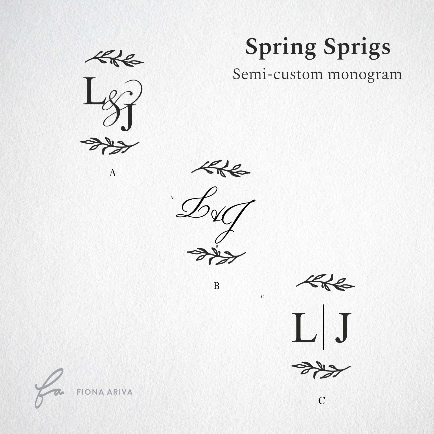 Spring Sprigs Wedding Initials Premade Custom Wax Seal Self Adhesive Stickers with leaf Bulk Australia