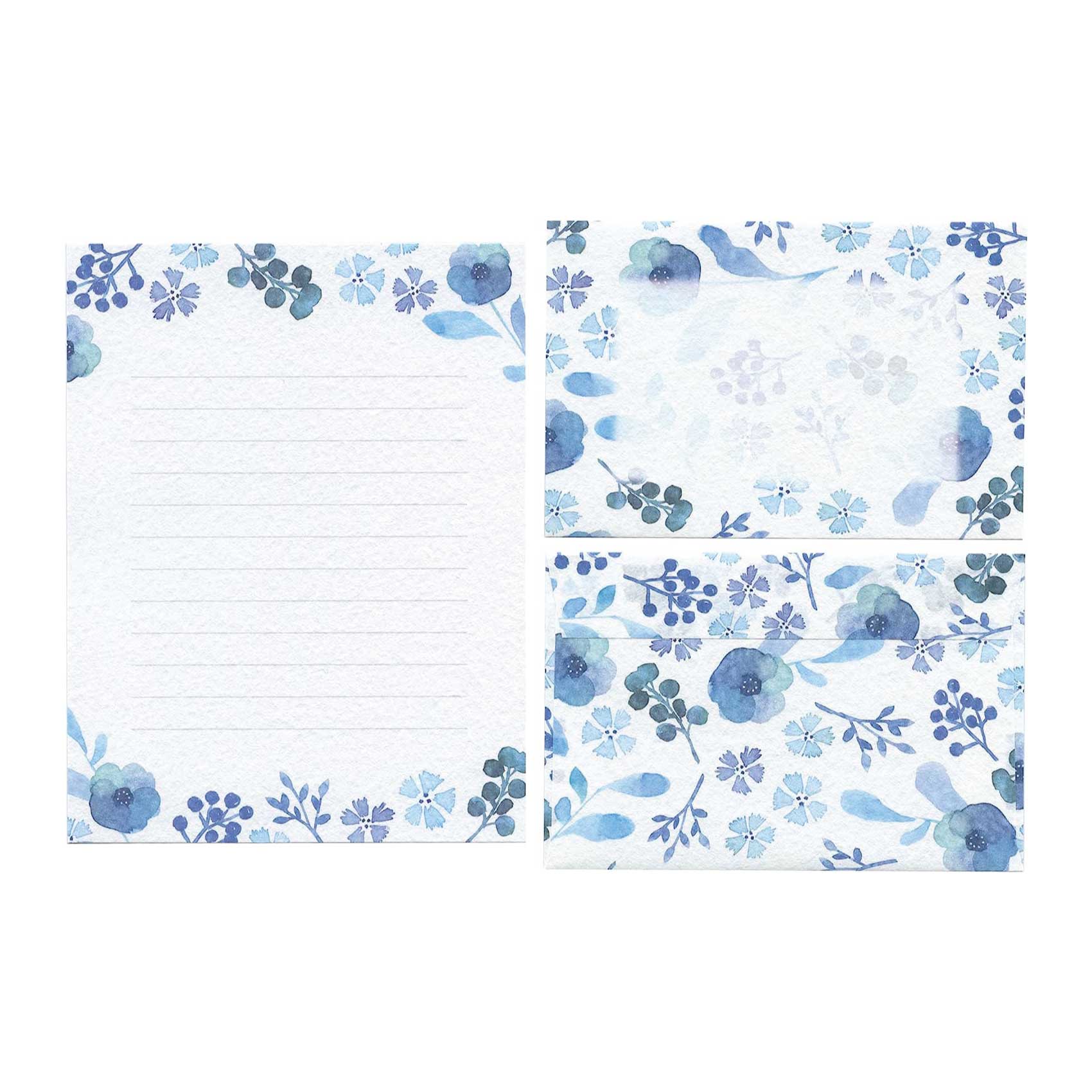 blue poppy flowers letter writing set australis