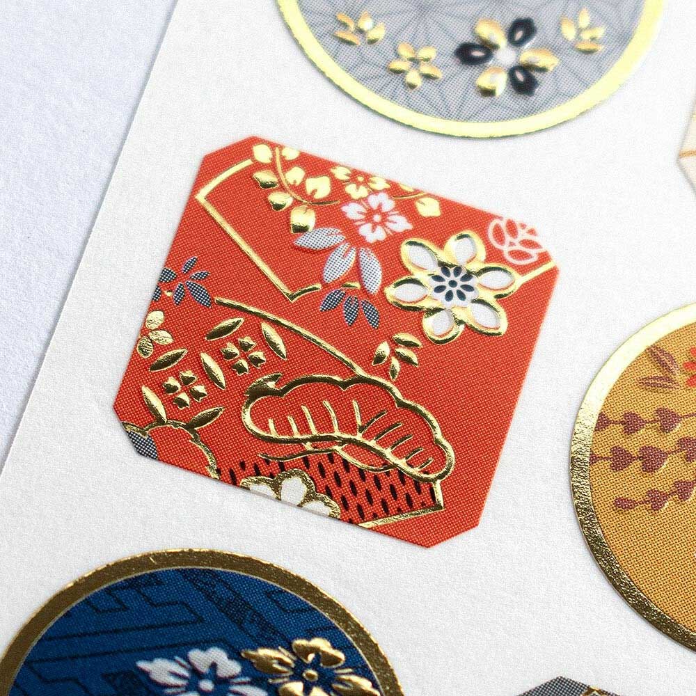 Traditional Japanese Patterns Round & Square Stickers Sheet