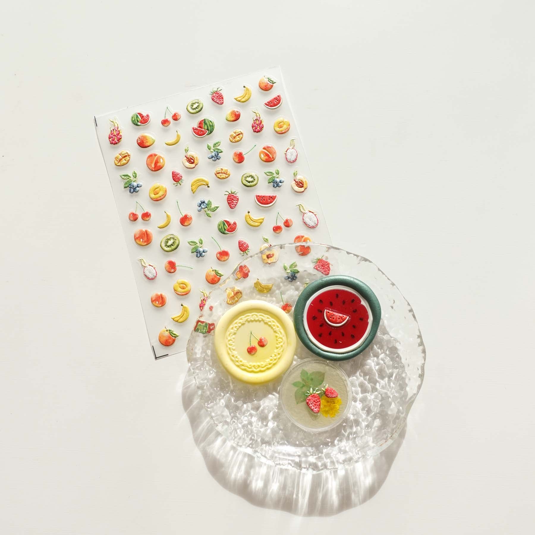 Tropical Fruit Strawberry Mango Watermelon Kiwi Banana 3D Clear-backed Decorative Stickers Sheet