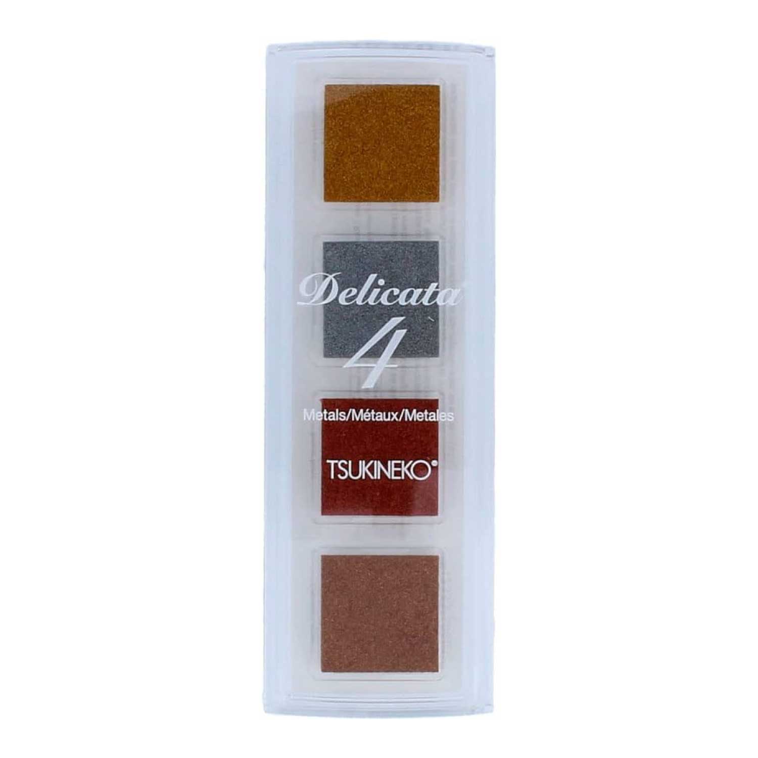 Tsukineko Delicata 4 Colour Metallic Pigment Ink Pad Palette: Gold Silver Bronze Copper