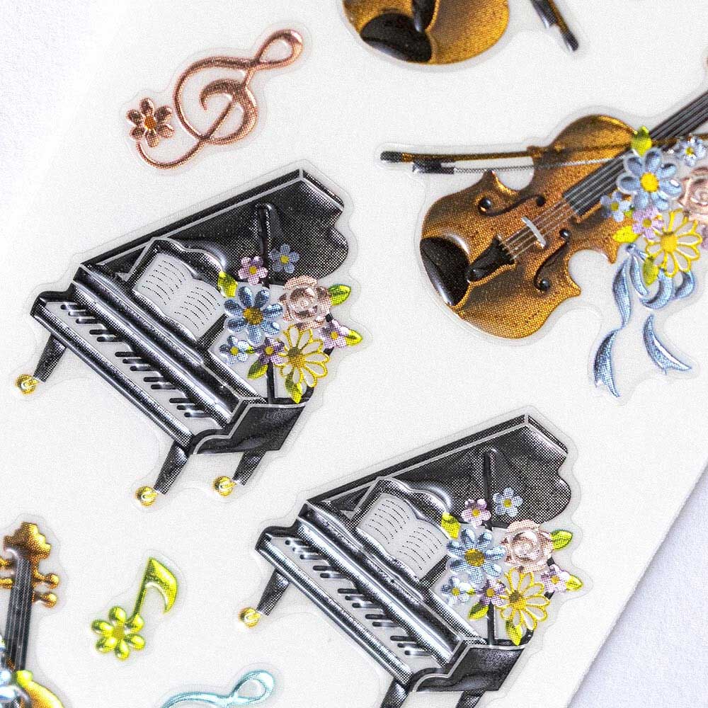 Violin & Piano Music instruments 3D Raised Embossed Stickers Sheet