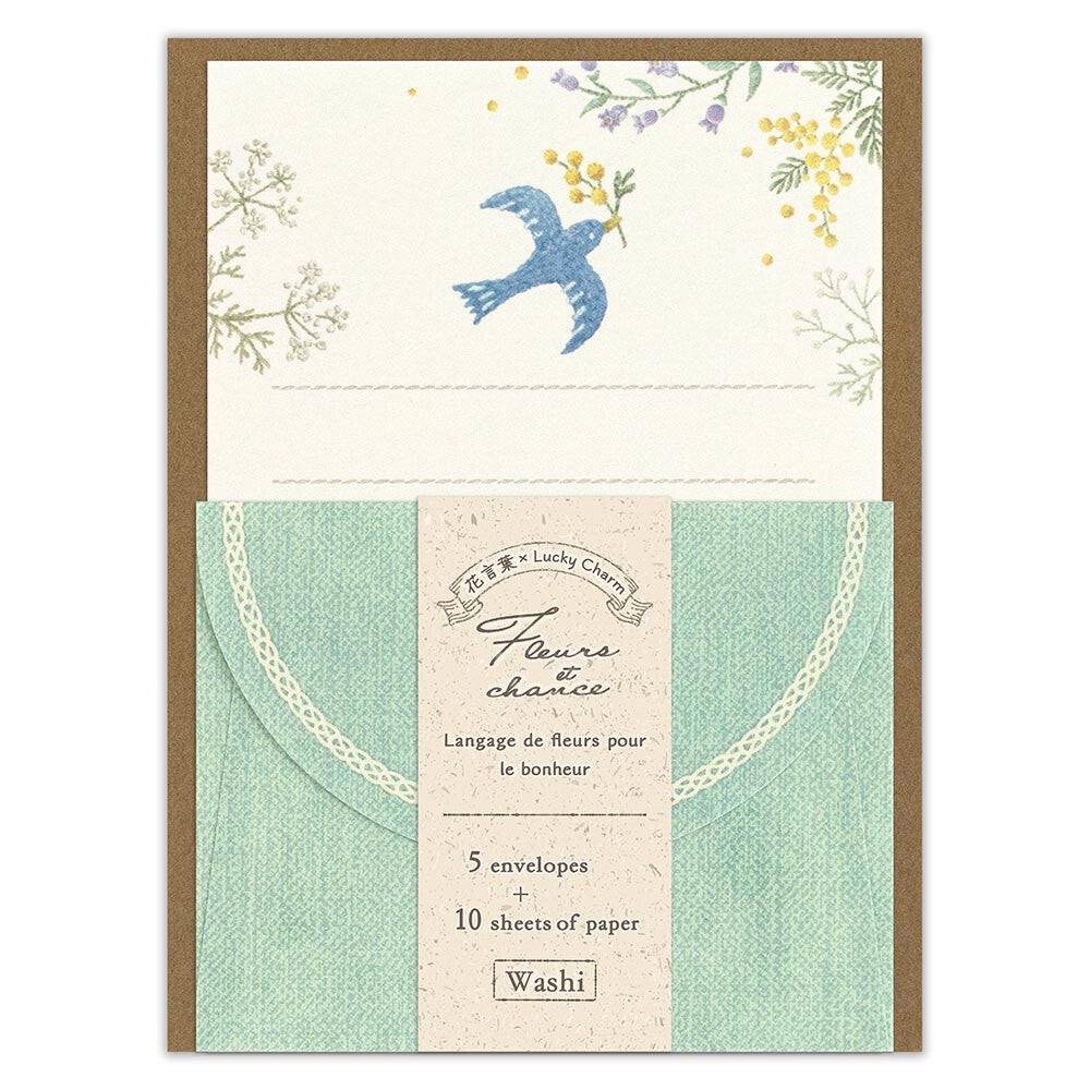Wattle & Blue Bird | 'Lucky Charm Fleurs et Chance' | Mini Letter Writing Set