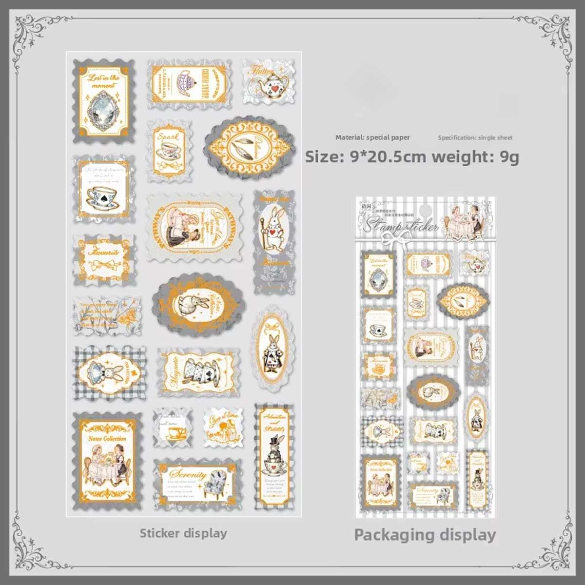 Wonderland Rabbit Tea Party Stamp Style Embossed Stickers Sheet