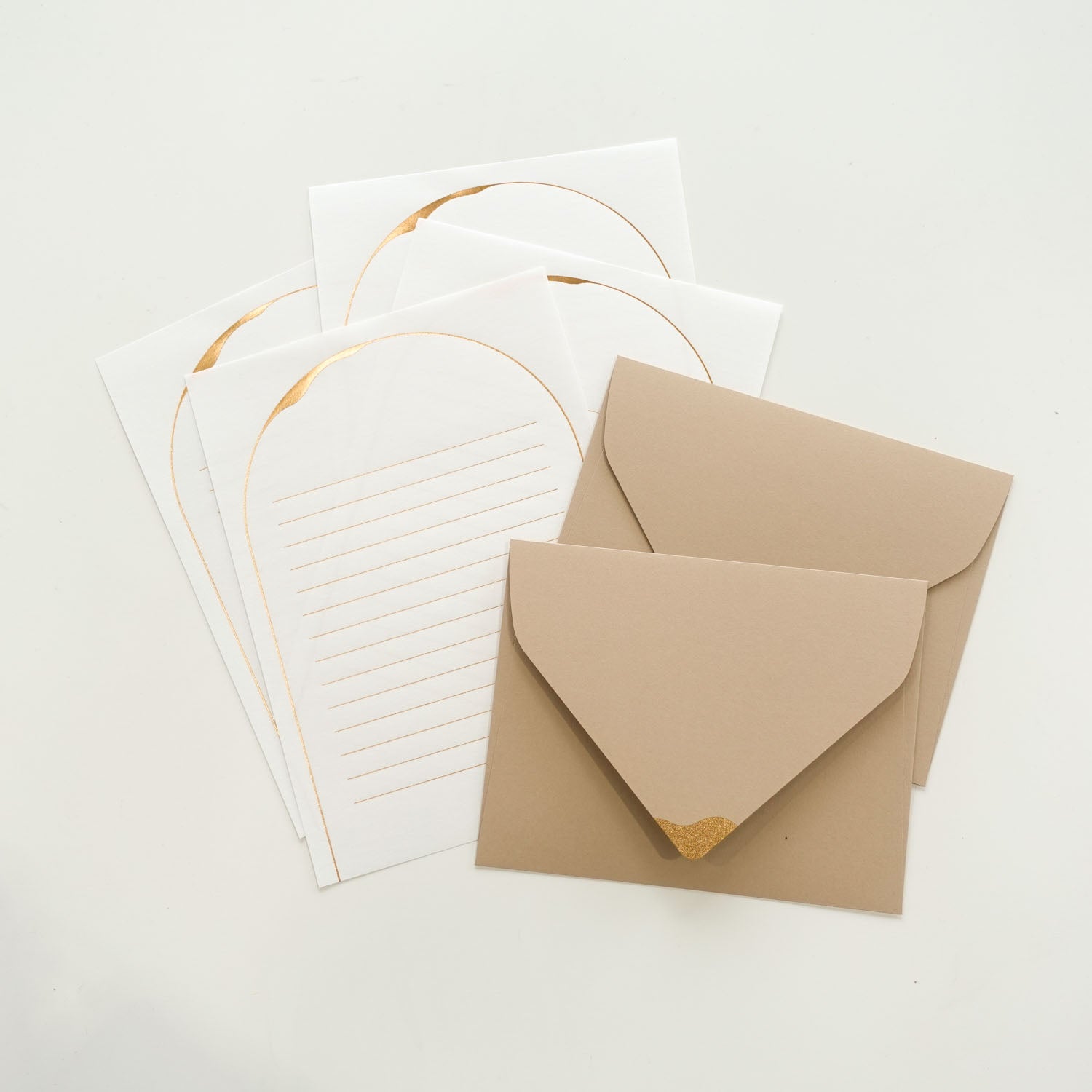 Beige Euro Flap Modern Gold Foiled Luxurious Letter Writing Set