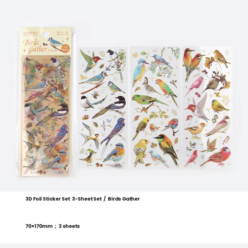 Birds Gather 3-Sheet 'Cardlover Deco Sticker' Stickers Sheet