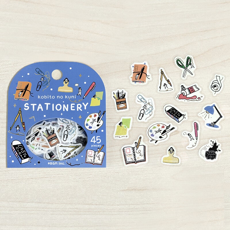 Blue Stationery Little People | Kobito No Kuni | Planner Flake Stickers | BGM