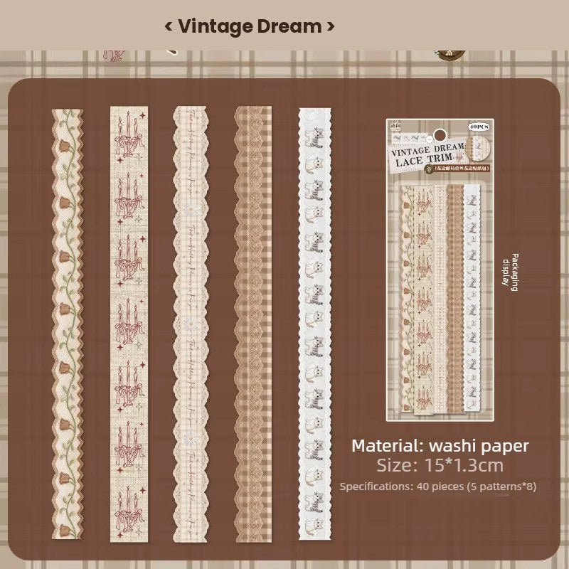 Brown VIntage Lace Trim Washi Paper Strip Stickers