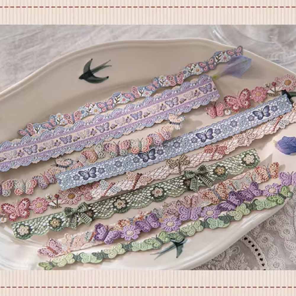 Lace Butterfly 'Retro Handcrafted' Crochet Trim Card Paper Strip Stickers