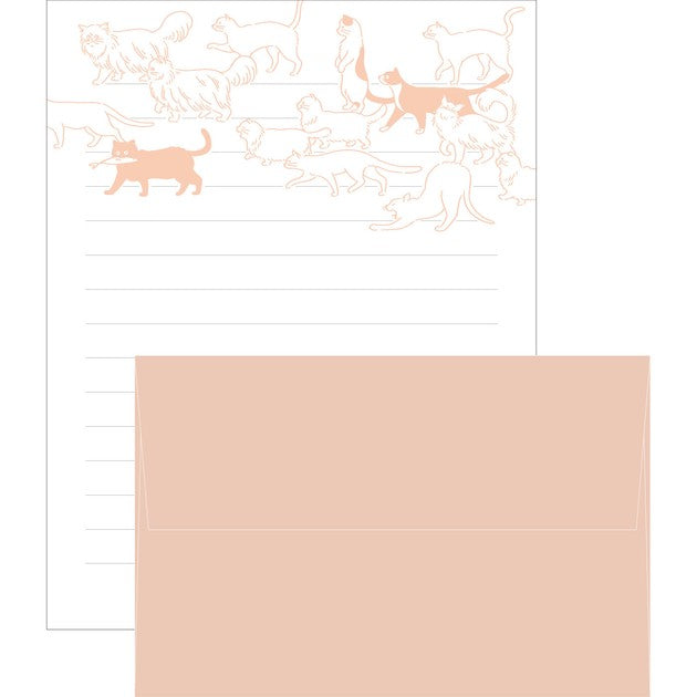 Cats 'Ah La La' Letterpress Letter Writing Set Pink