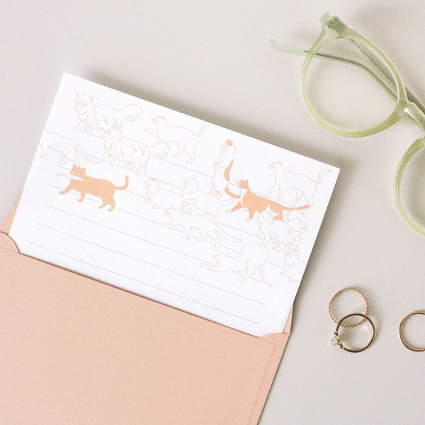 Cats 'Ah La La' Letterpress Letter Writing Set Pink