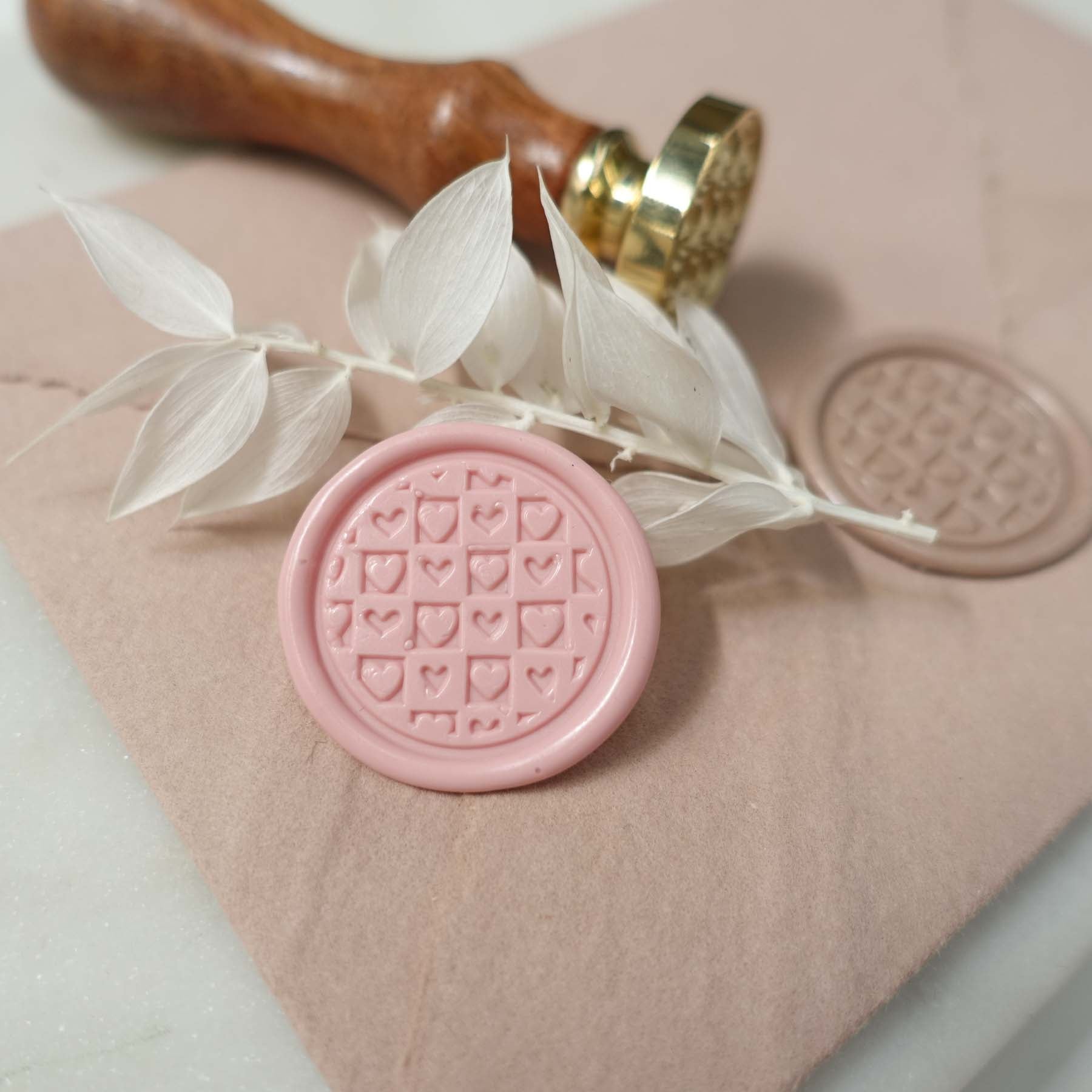 chequered hearts patchwork pattern wax seal fiona ariva australia