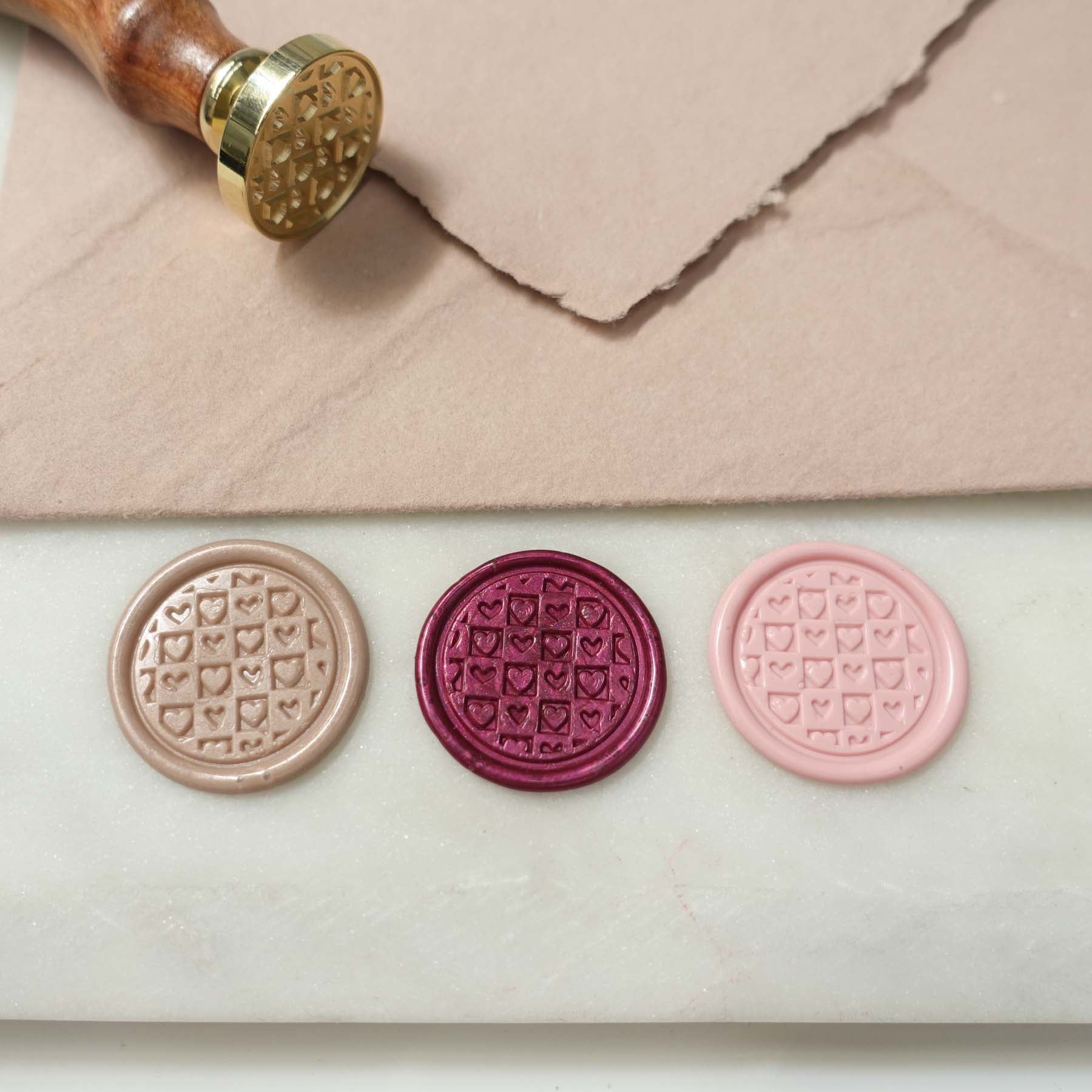 chequered hearts patchwork pattern wax seal fiona ariva australia
