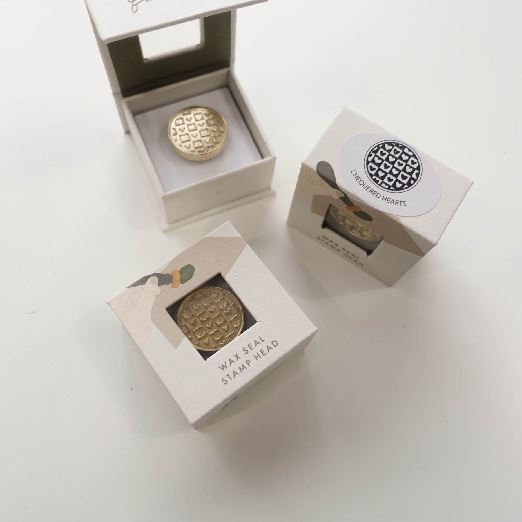 chequered love hearts patchwork pattern wax seal stamp head fiona ariva australia