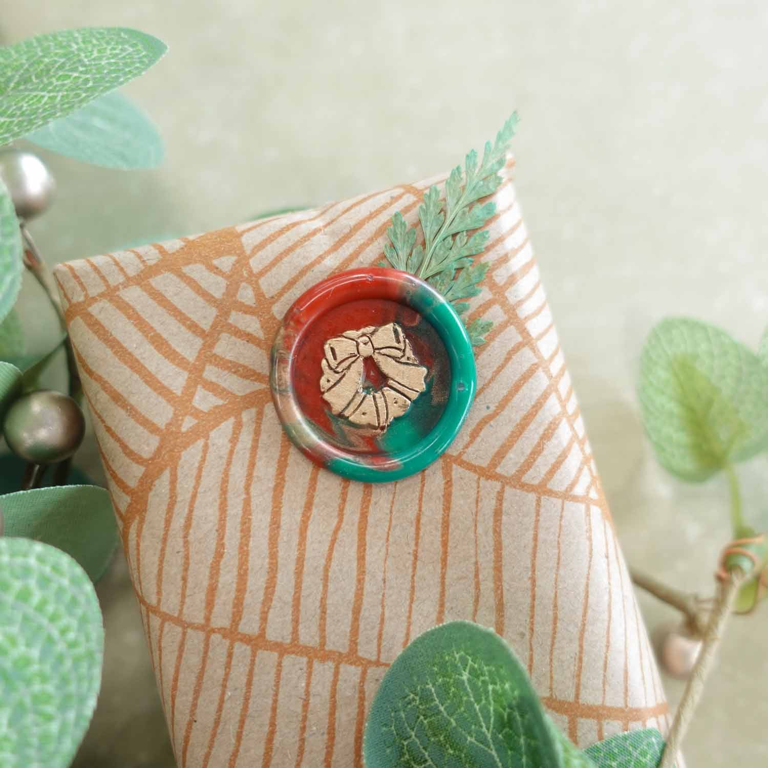 merry christmas wreath wax seal stamp fiona ariva australia gift wrapping