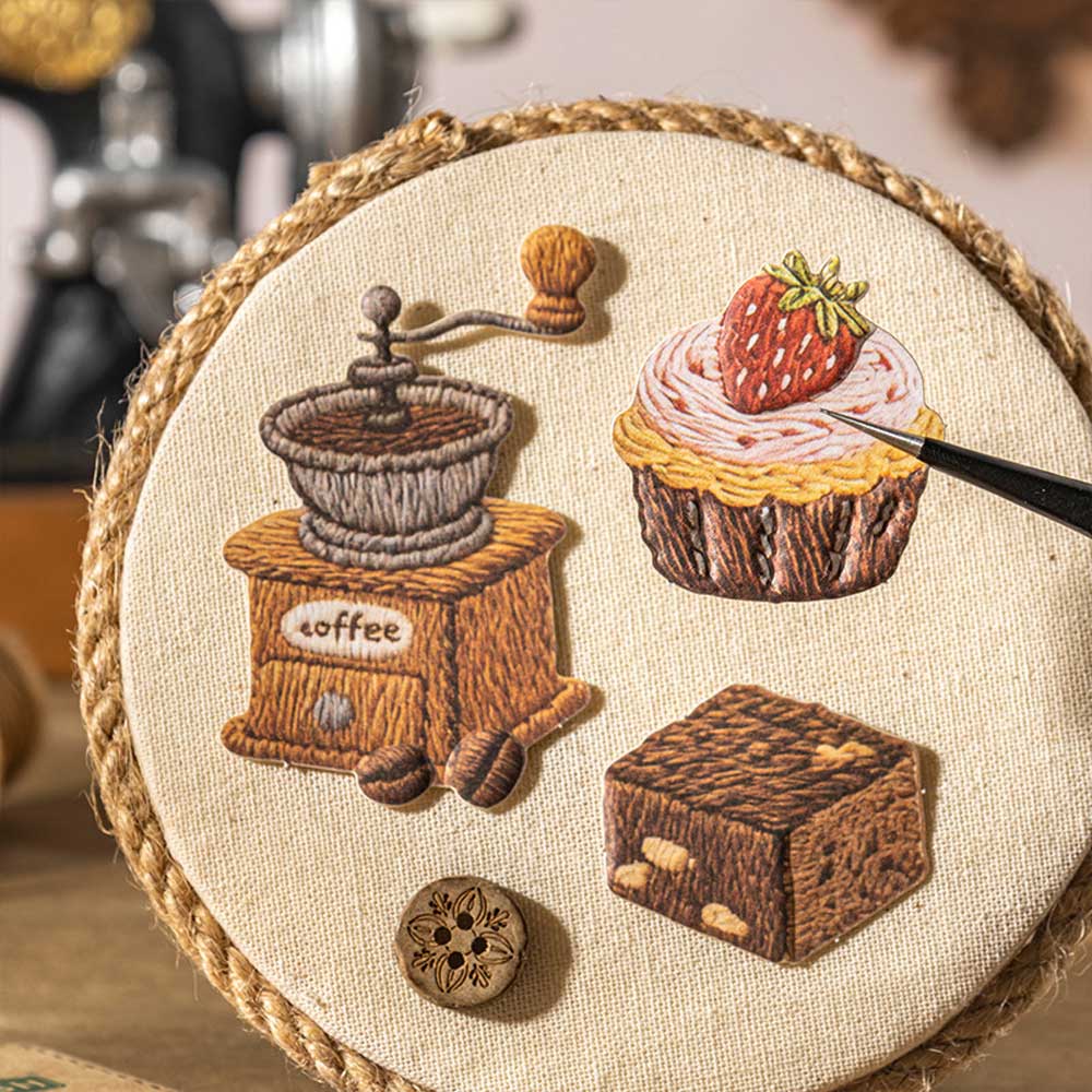 Coffee 'Warm Little Things' Embroidery Style Paper Flake Stickers