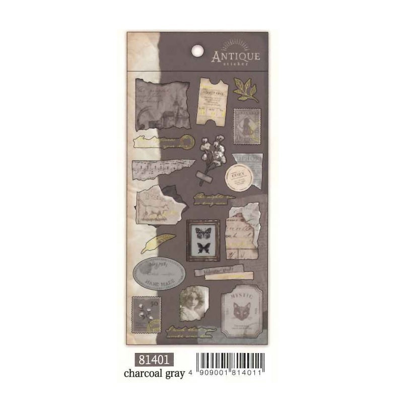 Charcoal Gray 'Antique' Torn Pages Sticker Sheet