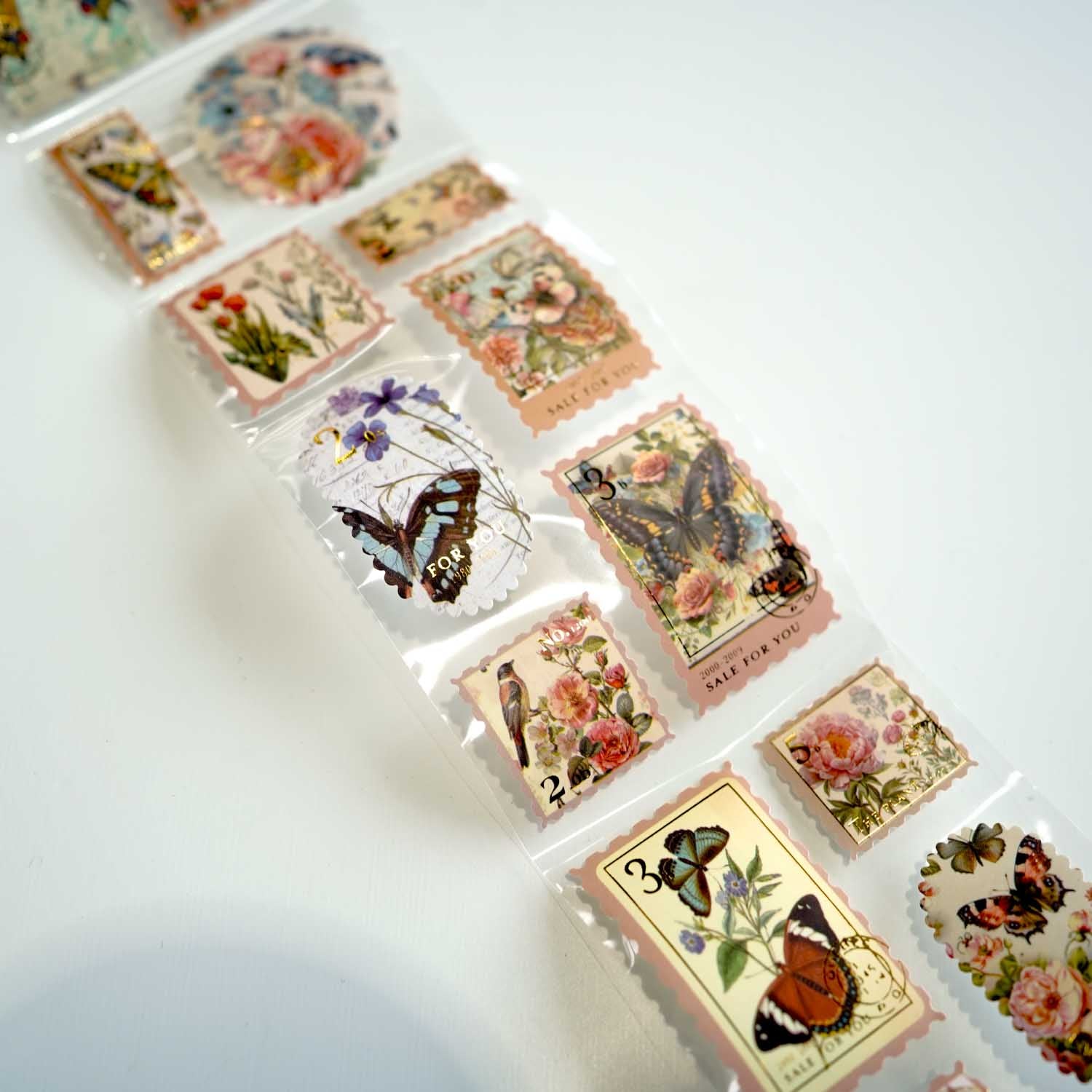 Dawn Blossoms & Butterflies Postage Stamp Diecut Sticker Roll