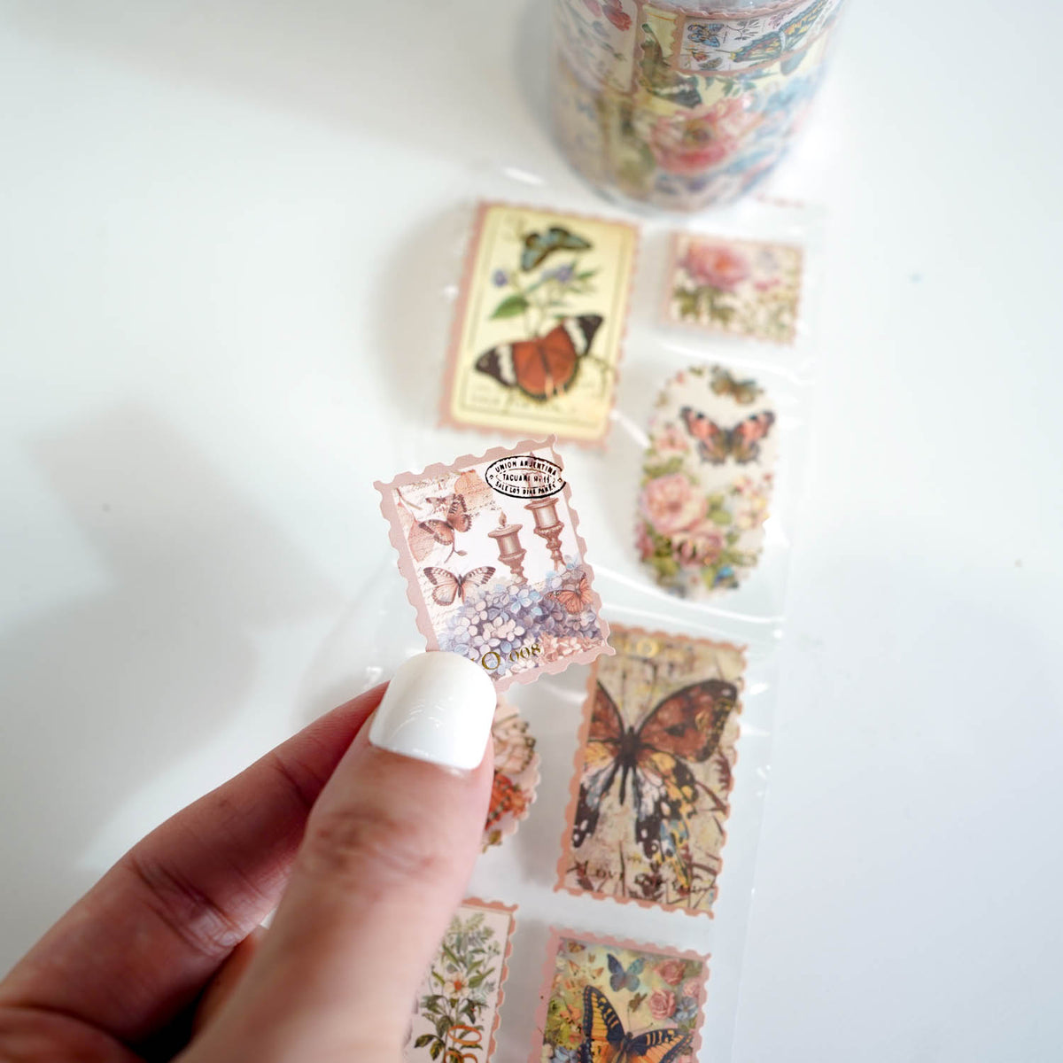 Dawn Blossoms & Butterflies Postage Stamp Diecut Sticker Roll