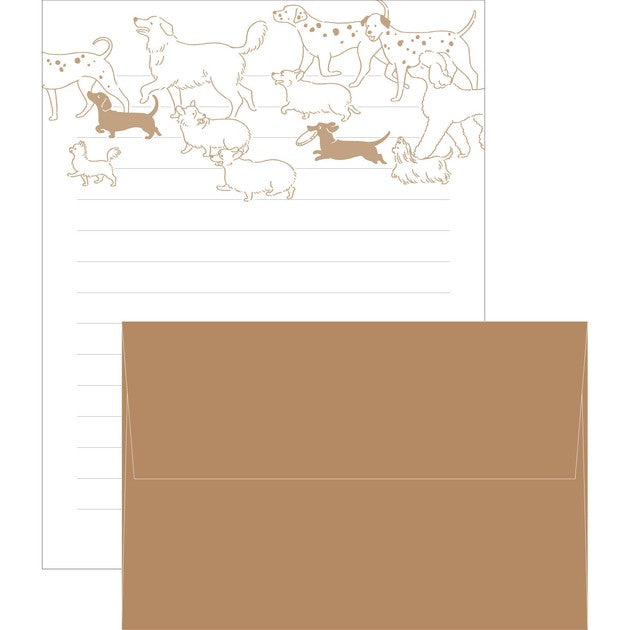 Dogs 'Ah La La' Letterpress Letter Writing Set Brown