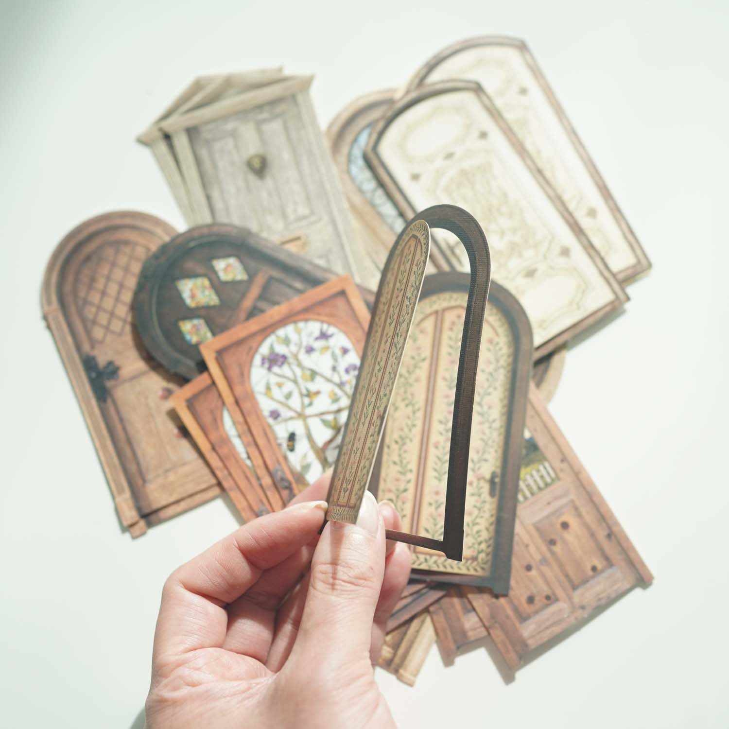 Woodgrain Door Brown Collage Cut-Out Opening Card Stickers