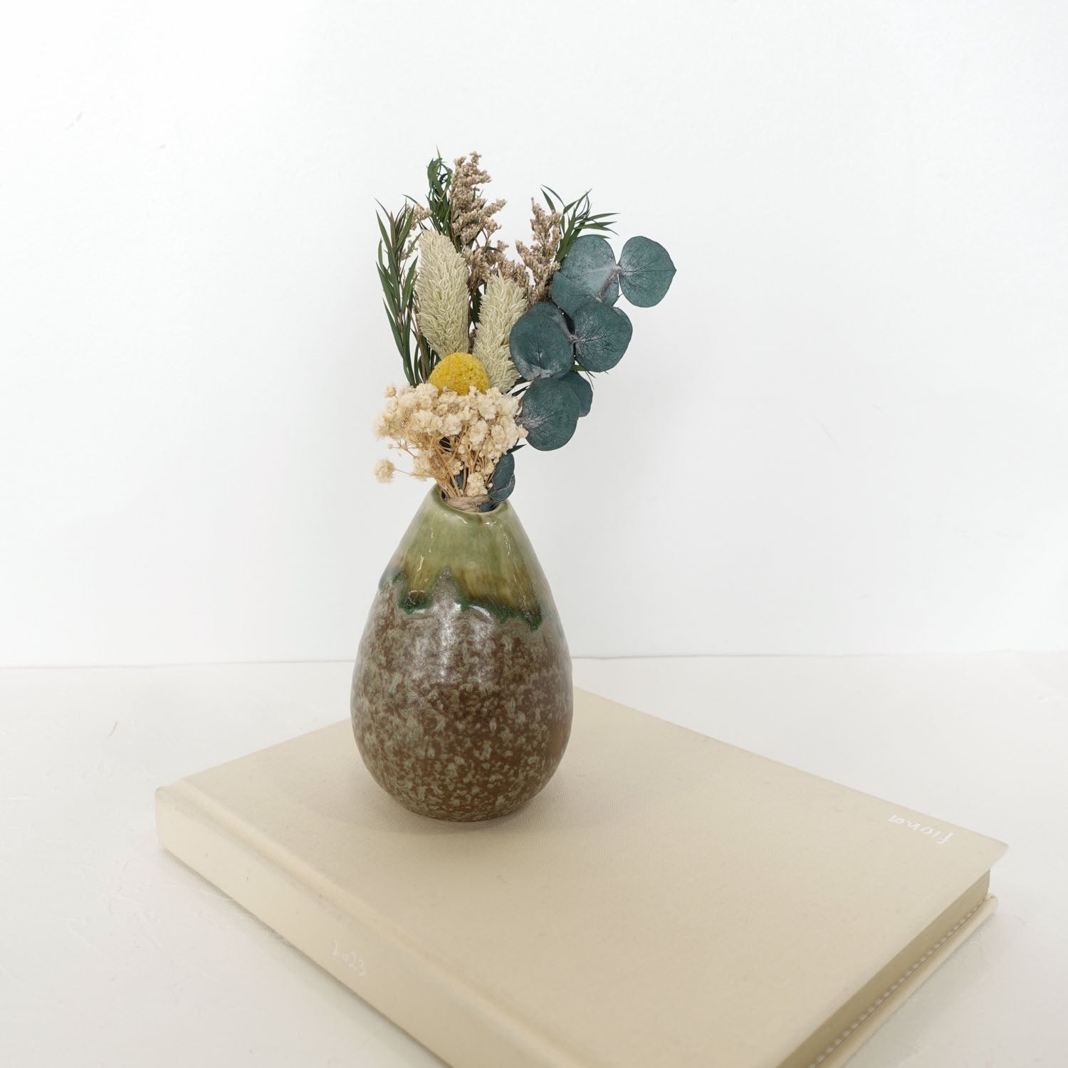 eucalyptus leaves billy buttons green yellow mini dried flower bouquet wedding boutonniere buttonhole preserved flowers australia fiona ariva