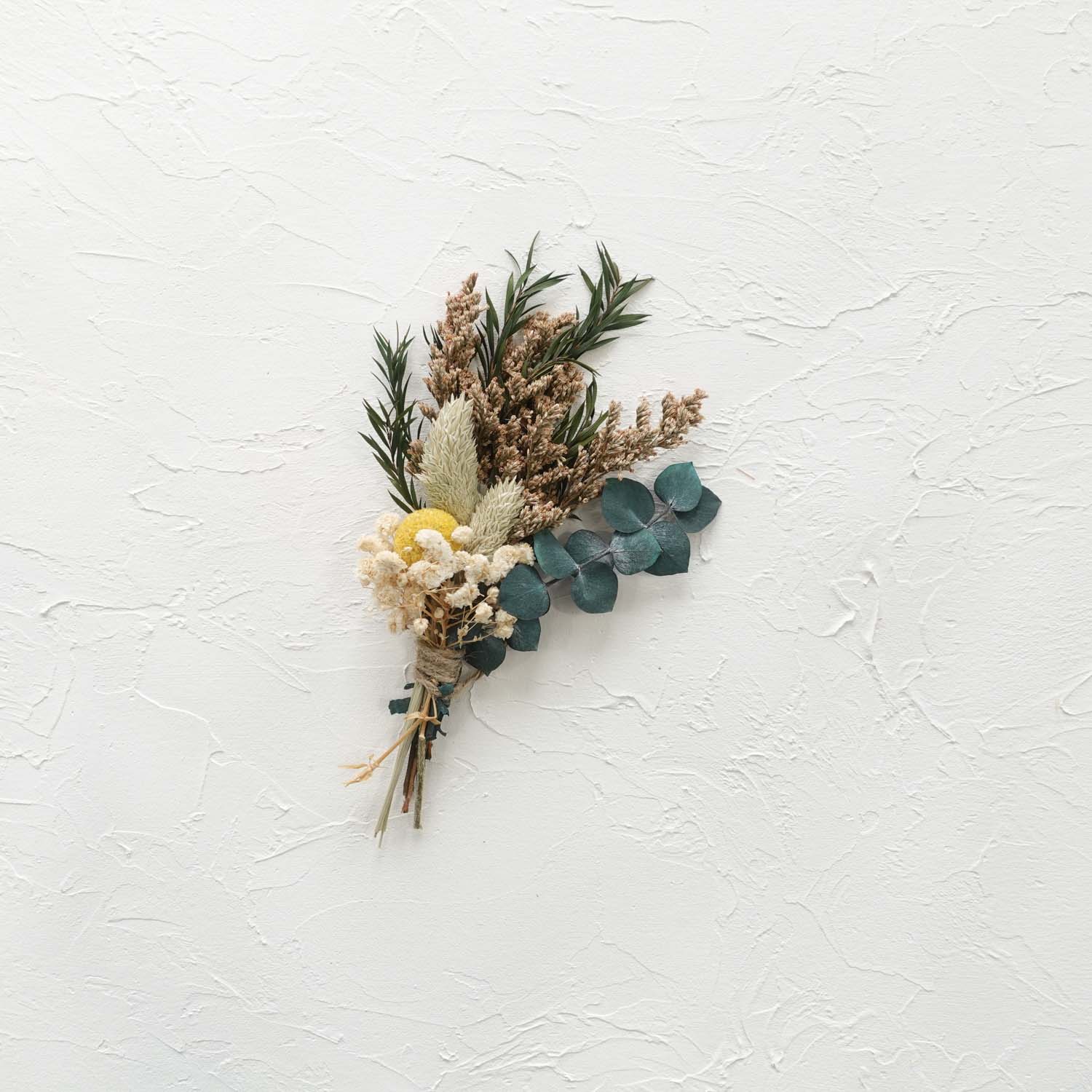 eucalyptus leaves billy buttons green yellow mini dried flower bouquet wedding boutonniere buttonhole preserved flowers australia fiona ariva