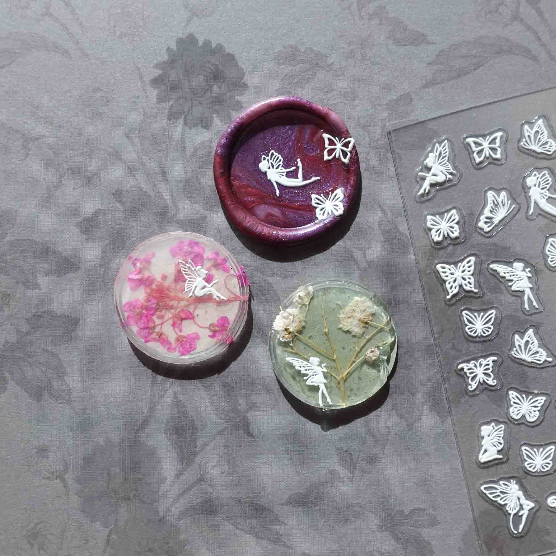 Fairy Butterfly Outlines White 3D Clear-backed Decorative Stickers Sheet