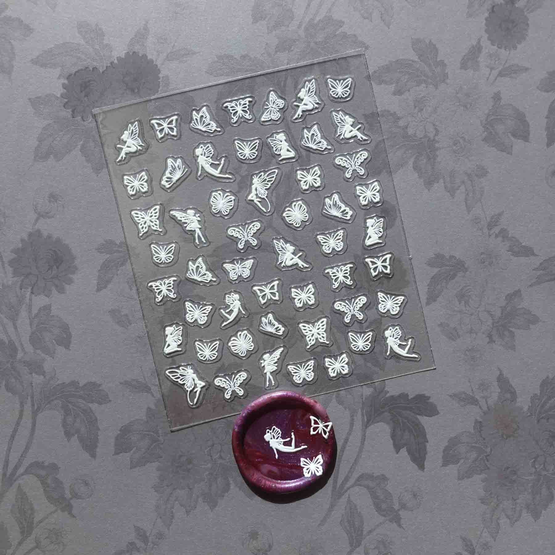 Fairy Butterfly Outlines White 3D Clear-backed Decorative Stickers Sheet