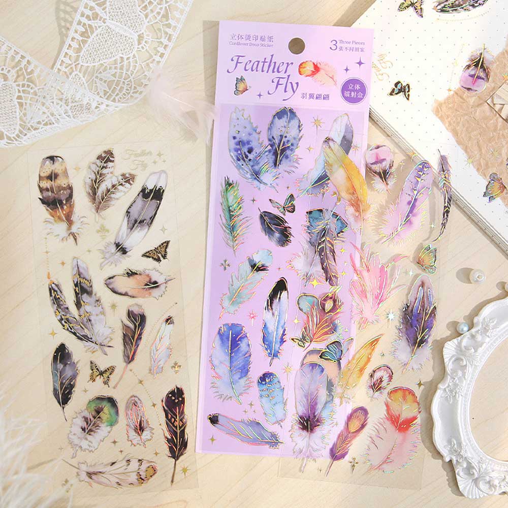 Feather Fly 3-Sheet 'Cardlover Deco Sticker' Stickers Sheet